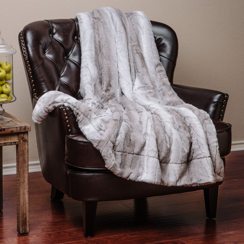 Falling Leaf Faux Fur Throw, 50" W x 65" L, Gray