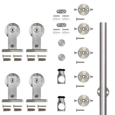 96 inch Stainless Steel Top Mount Non-Bypass Single Track Two Door Hardware Kit (Door Not Included)