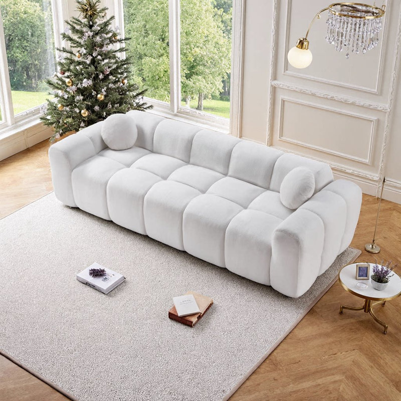Très grand canapé à compression 4 places avec coussins gonflés, Blanc