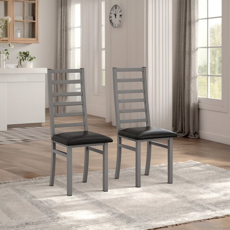 Chaises de salle à manger en métal, pieds en acier et sièges en cuir de polyuréthane, chaises de salle à manger sans accoudoirs à haut dossier