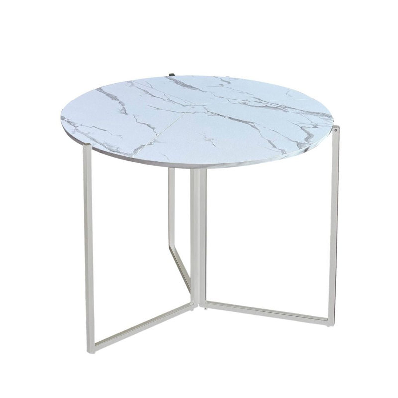 43" D Round Folding Card Table – Space-Saving Trifold Design with Iron Base and Engineered Wood Top, White Carrera, 43"