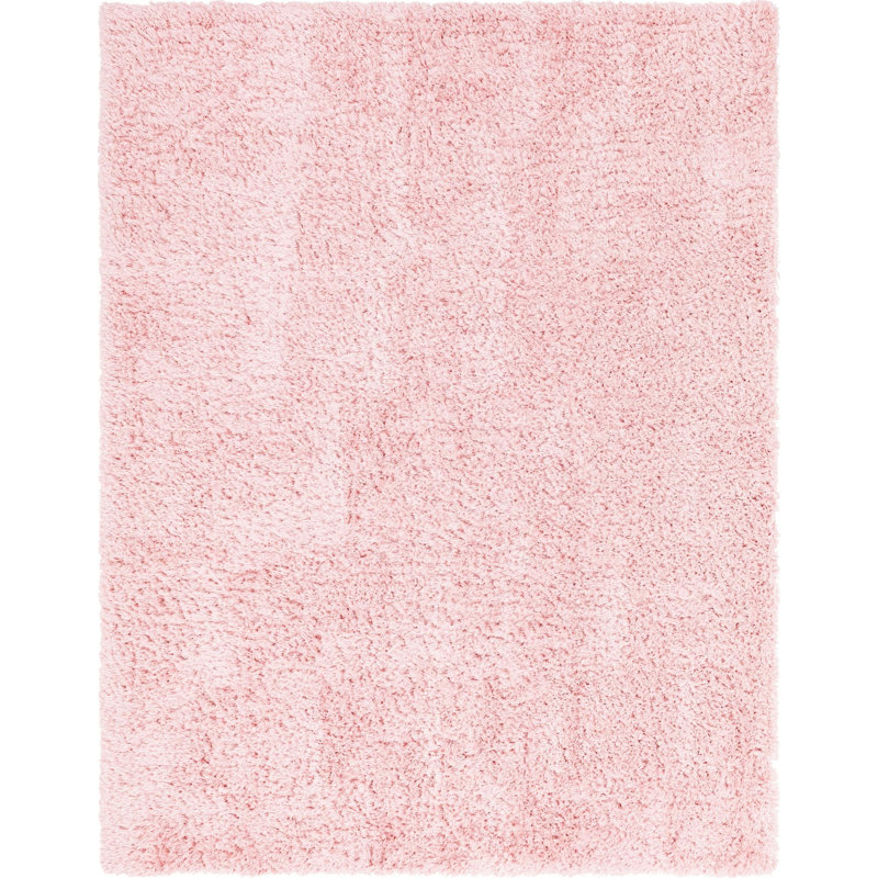 Tapis à poil long en polyester rose tissé à la machine Burge, Rectangle 10 pi x 13 pi