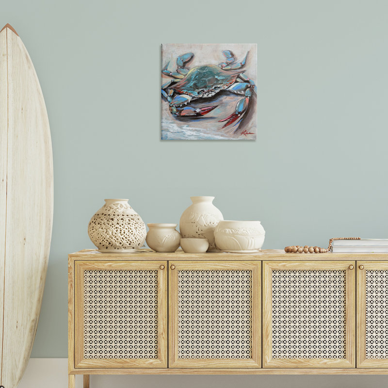 Art mural crabe bleu avec griffes par Lindsay Kivi Fine Art, H 24 po x l 24 po