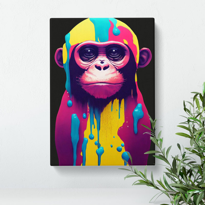 Paint Drip Monkey No.2 - Wall Art, 50cm H x 35cm W x 3cm D, Wrapped Canvas