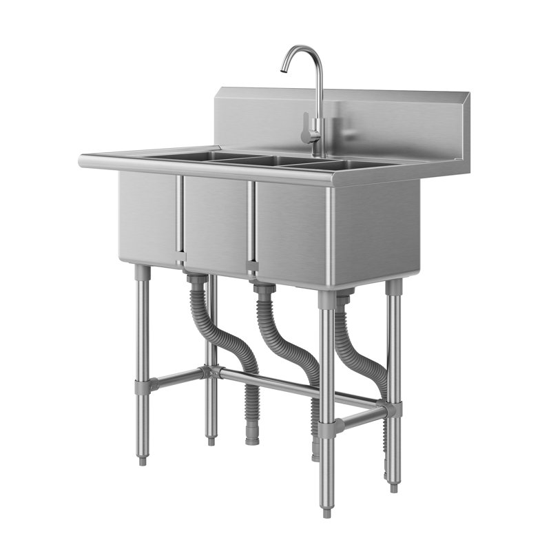 DeerValley 38"x 24" Triple Bowl Freestanding Stainless Steel Utility Sink with Faucet and Drain Assembly