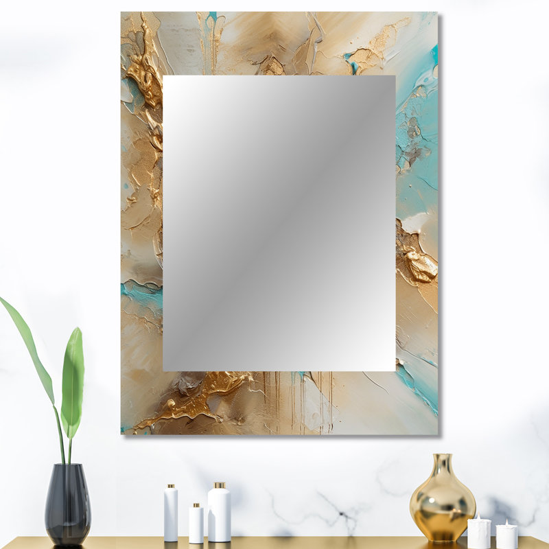 Gold Blue Transcendent Liquid Ink II - Marble Wall Mirror, Gold Decorative Mirror, Printed Metal Art, 40" x 30"