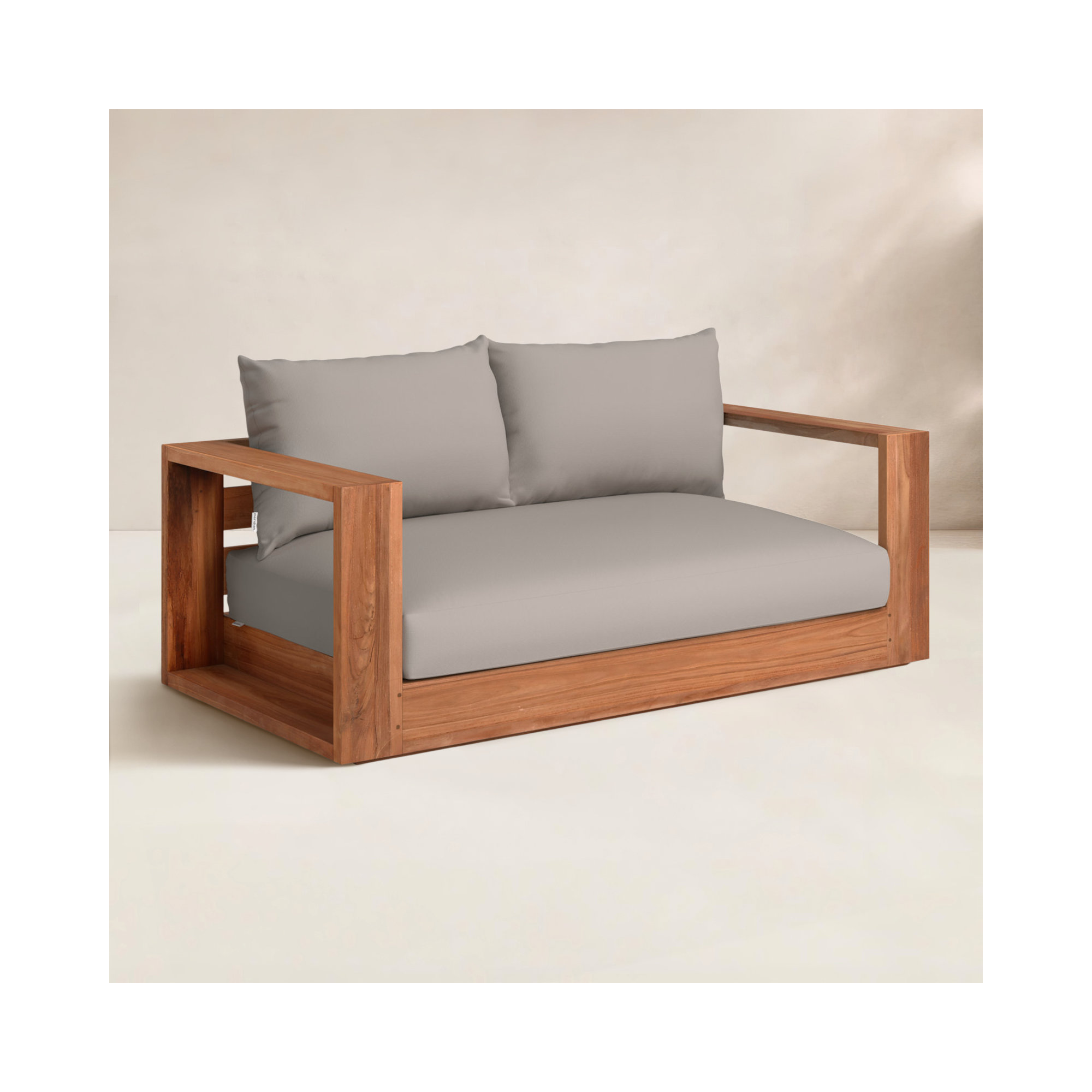 Gazel 63'' Wide Teak Loveseat with Cushions, Gray