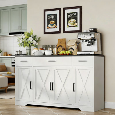 Buffet de 55 po avec tiroirs, rangement en bois pour le bar et le café