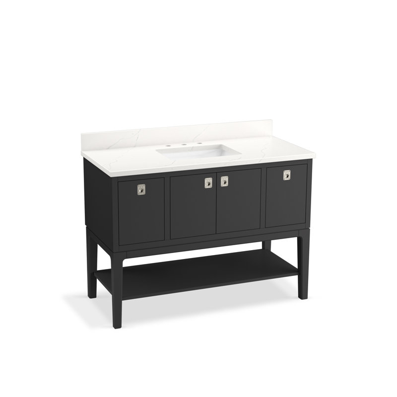 Seagrove By Studio McGee 48 in. Bathroom Vanity Cabinet With Sink And Quartz Top, Ferrous Gray, Polished Nickel