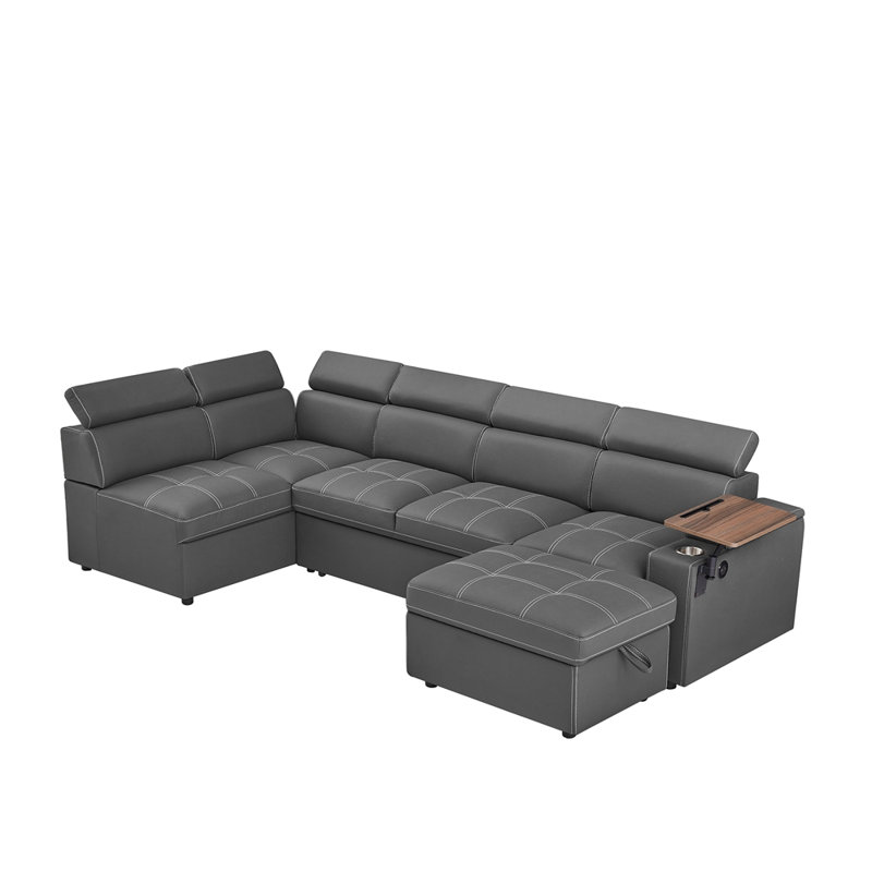 Canapé modulaire en tissu avec repose-pieds, Gris
