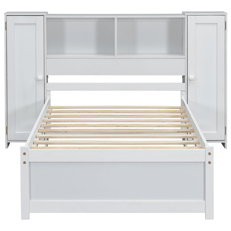Lit avec armoire et tablettes Epine, Simple, Blanc