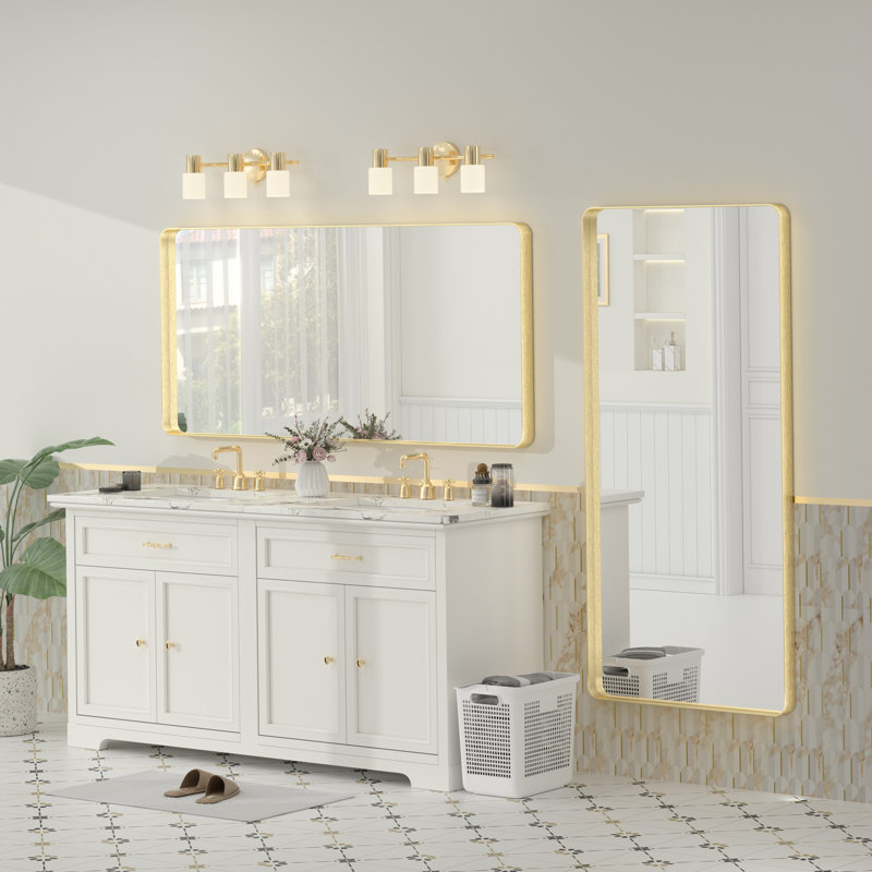 Molly Tempered Glass and Metal Framed French Cleat Mounted Wall Bathroom / Vanity Mirror, 60" x 28", Gold