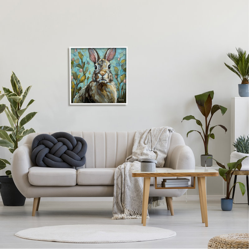 «Rabbit Portrait Botanical Blooms», estampe numérique encadrée par Andrea Lavery, H 24 po x l 24 po x P 1,5 po
