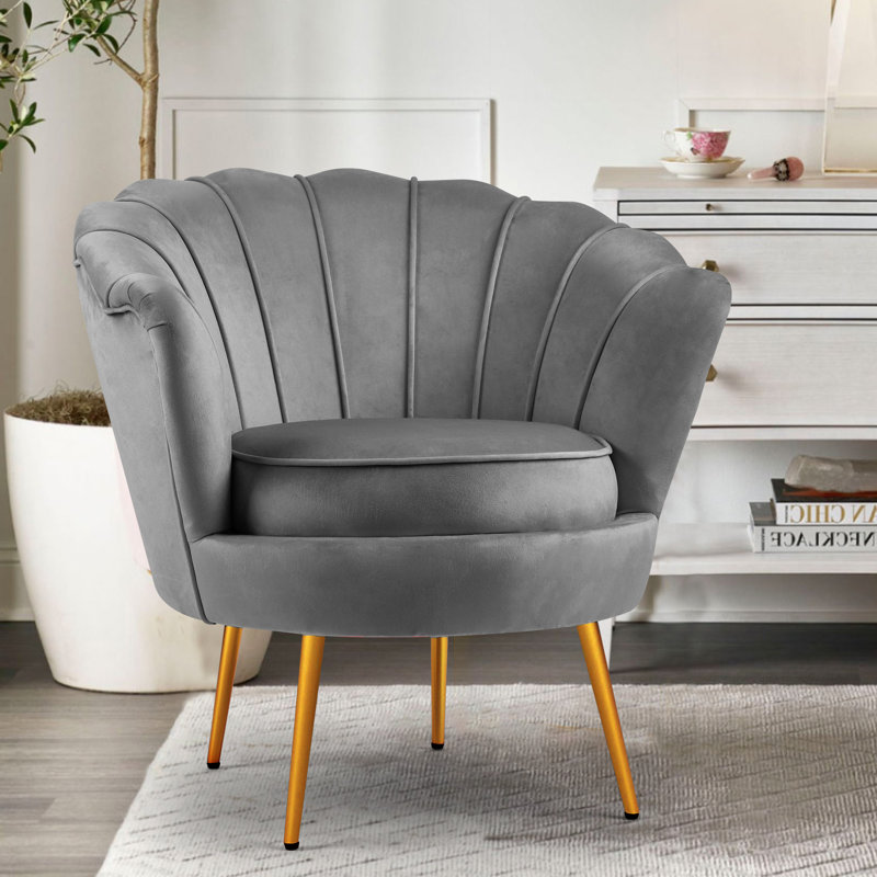 Raelynn Velvet Barrel Chair, Gray Velvet