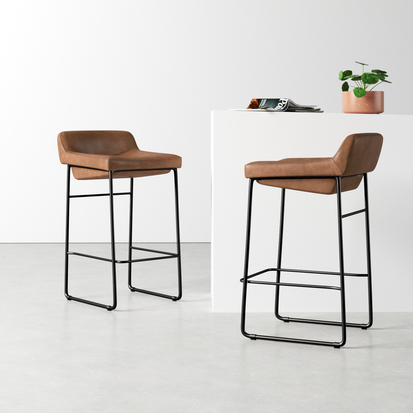 Brittany Genuine Leather Bar and Counter Stool, Counter Stool (26” Seat Height), Cappuccino Genuine Leather