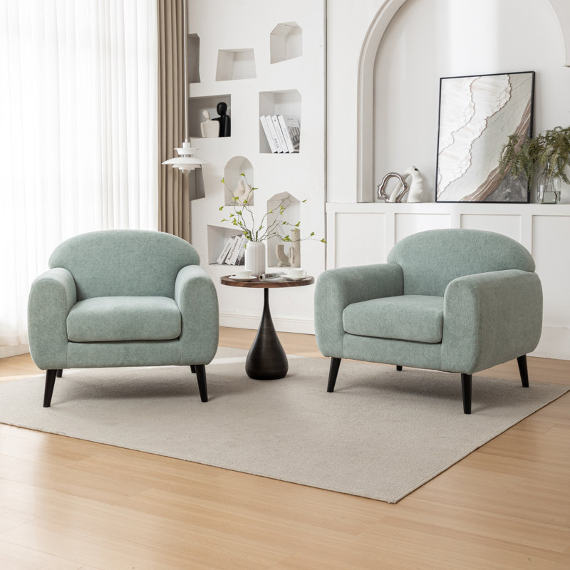 Deivi Upholstered Accent Chair with Round Arm, Light Blue Polyester