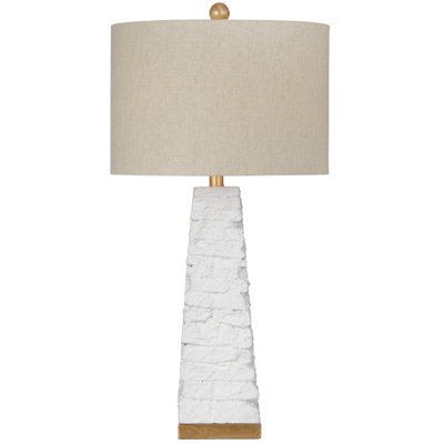 Comoros Table Lamp Matte White Base with Oatmeal Drum Shade & 3-Way Switch