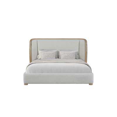 English Knotty Oak Bed Frame with Performance Fabric Upholstery