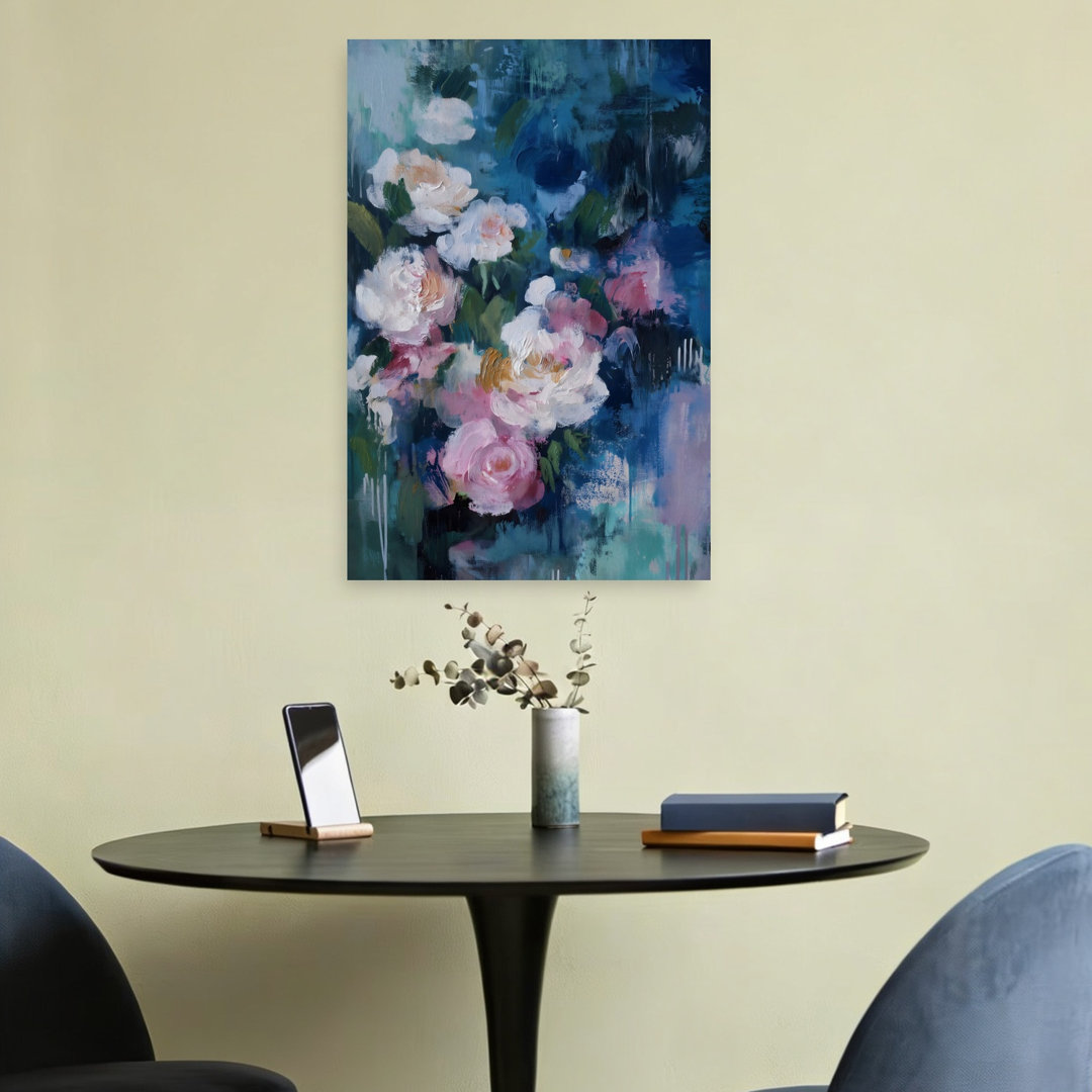 Blue Flower Abstract Abstract Bold Contemporary Peony Nature Wall Art Print