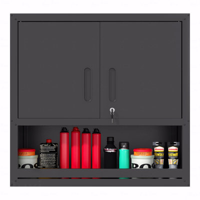 Metal Wall-Mounted Tool Storage Cabinet With Locking Door And 1 Shelf 1 Opened Drawer
