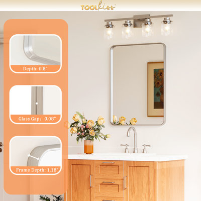 Miroir mural de salle de bain en verre trempé et aluminium