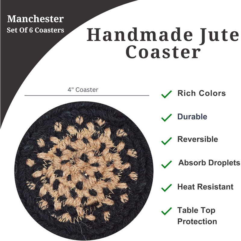 Ensemble de 6 sous-verres en jute de qualité supérieure pour table, Noir / brun clair