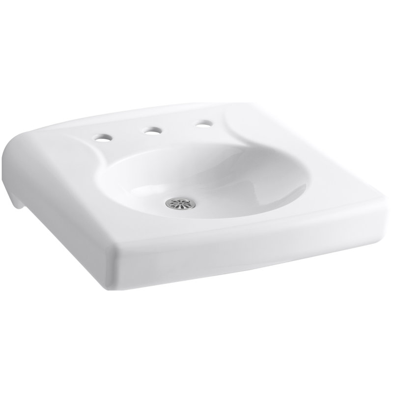 Brenham Ceramic 22" Wall Mount Bathroom Sink, White, 8" Centers