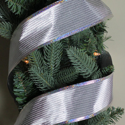 Ruban de Noël à rayures horizontales argentées 2,5 po x 10 po