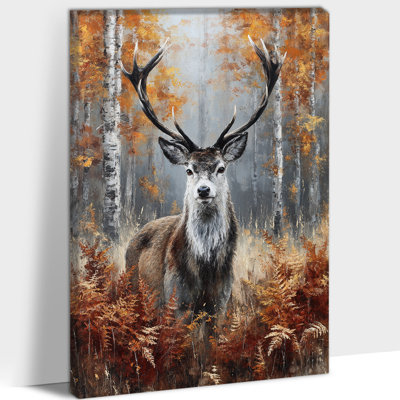 Impression d'art sur toile grand cerf, peinture de cerf majestueux de forêt d'automne, photo de forêt orange brun, affiche d'art mural sur toile de cerf animal pour décoration de Noël d'hiver, salon chambre à coucher, 20 po x 30 po