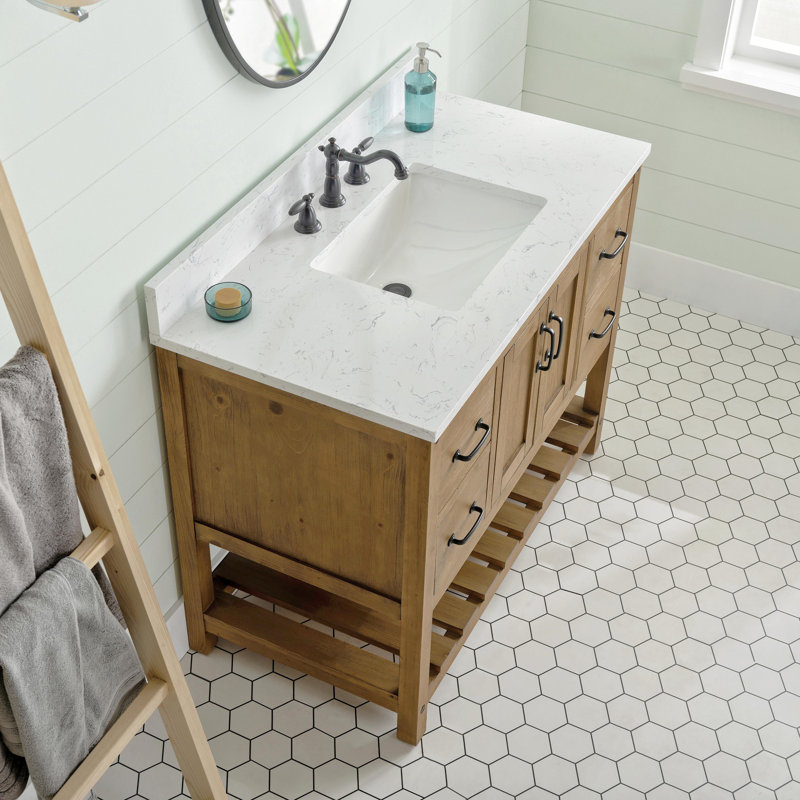 Ensemble de meuble-lavabo simple 42 po Radstock, Blanc de Carrare, Naturel antique