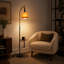 Lampe sur pied ajustable Mid-Century avec table d'appoint et abat-jour en verre orange