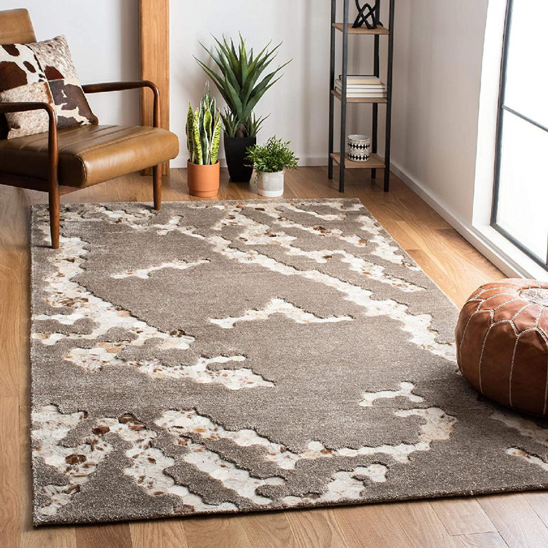 Tapis taupe en viscose / cuir / coton touffeté à la main Jarrell, Rectangle 6 pi x 9 pi
