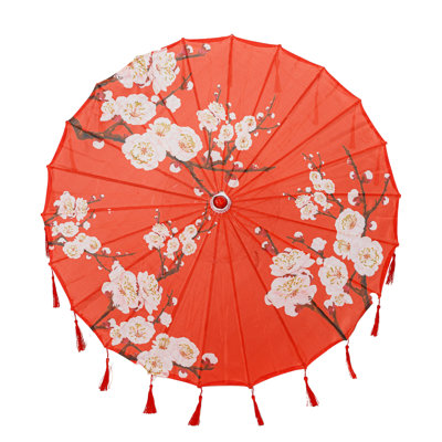 Classic Chinese Art Asian Style 33" Silk Parasol Umbrella With Tassels For Wedding Parties, Photography, Costumes, Cosplay, Decoration And Other Events - With Flowers