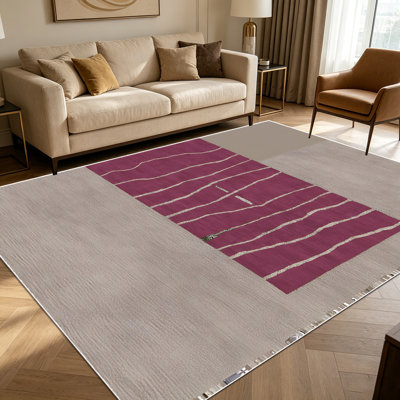 Tapis taupe bicolore à motif de rayures ondulées de 1 pièce pour le salon, doux et confortable, adapté à toutes les saisons, facile à entretenir, lavable à la machine, tapis de dessous de table convenant à la table à manger, à la chambre à coucher, au bureau personnel,