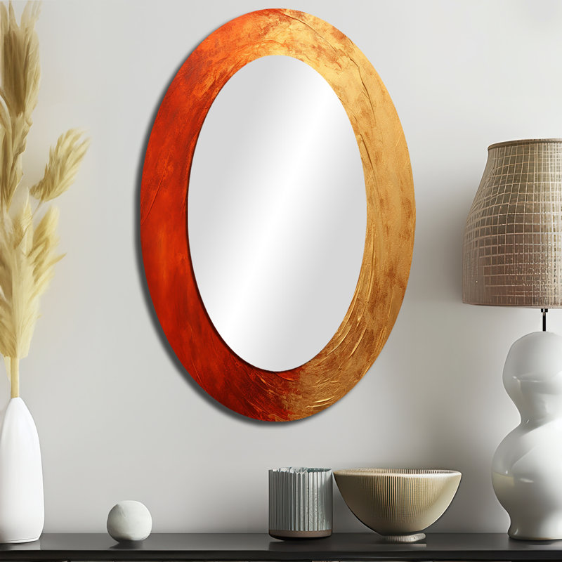 Gold Red Sunset Vermillion Spiral - Large Oval Wall Mirror On Metal, 36" x 24"