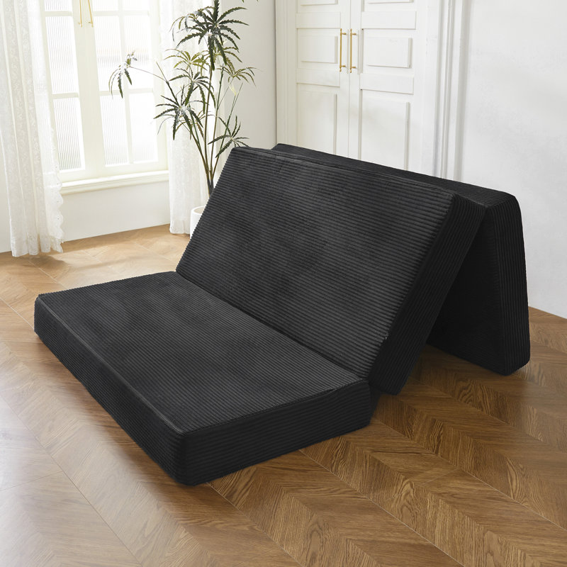 Matelas pliable triplé 6 po, grand matelas en mousse à mémoire de forme, Grand lit, Black 