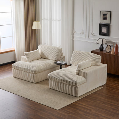 Double Chaise Lounge Chair Indoor,Oversized Upholstered Sleeper Cloud Couch,Deep Seat Luxury Sofa Bed,Sectional Sofa Chaise Love-seat,Corduroy Reading Chair