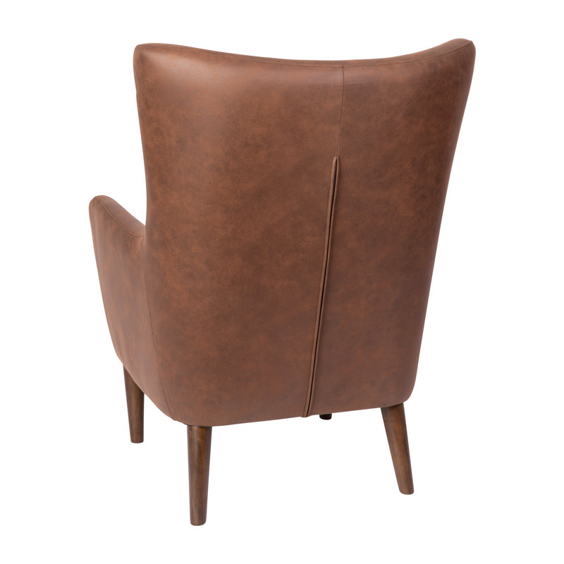 Dark Brown Faux Leather Wingback Accent Chair with Wooden Legs