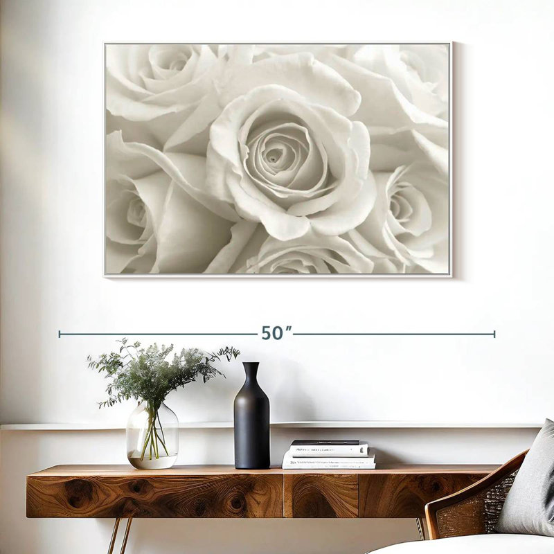 Roses blanches pures, Cadre flottant blanc, 40 po x 27 po