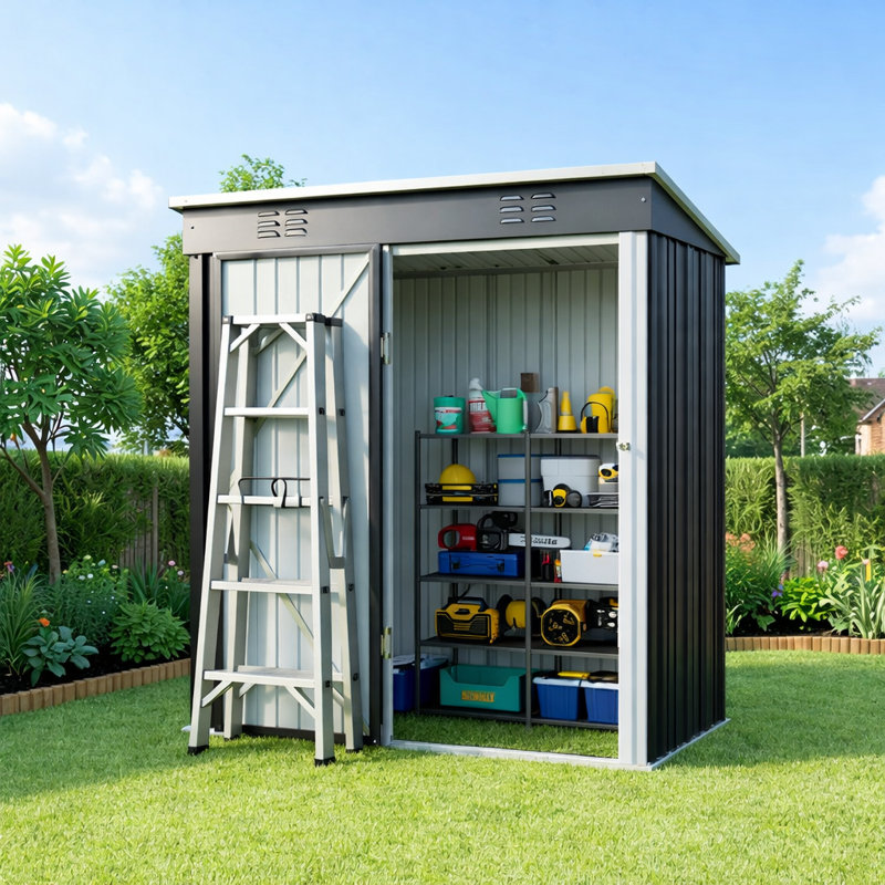 5 ft. L x 6 ft. H Outdoor Storage Shed, Grey