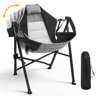 Noraleescome Hammock Folding Camping Rocker Chair with Headrest and Cup Holder