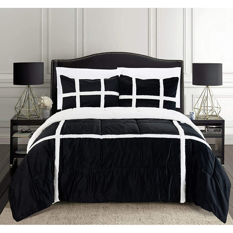Ensemble d'édredon en microfibre 3 pièces Teter, Noir, Très grand