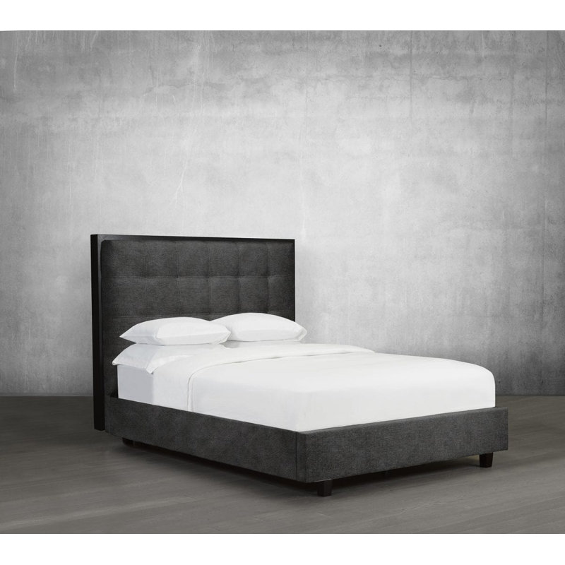 Lit plateforme en tissu d’ameublement touffeté Stockwell, Grand, Similicuir - pierre