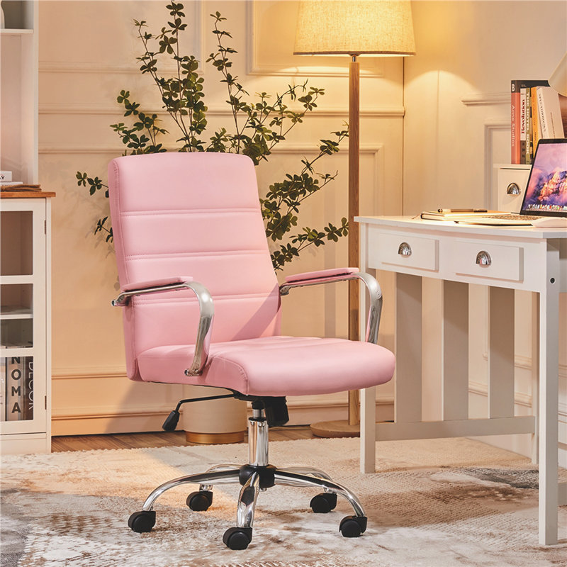 Mid-Back Executive Swivel Office Chair with Metal Frame and Arms, Pink