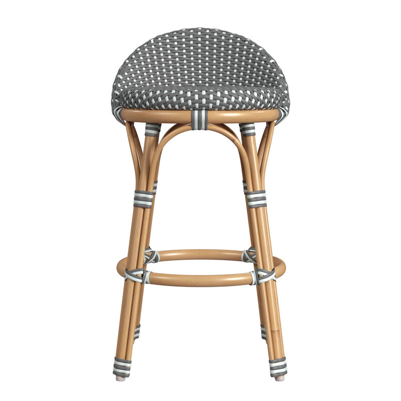 Inez 24 in. Seat Height Rattan Low Back Counter Stool, White/Gray