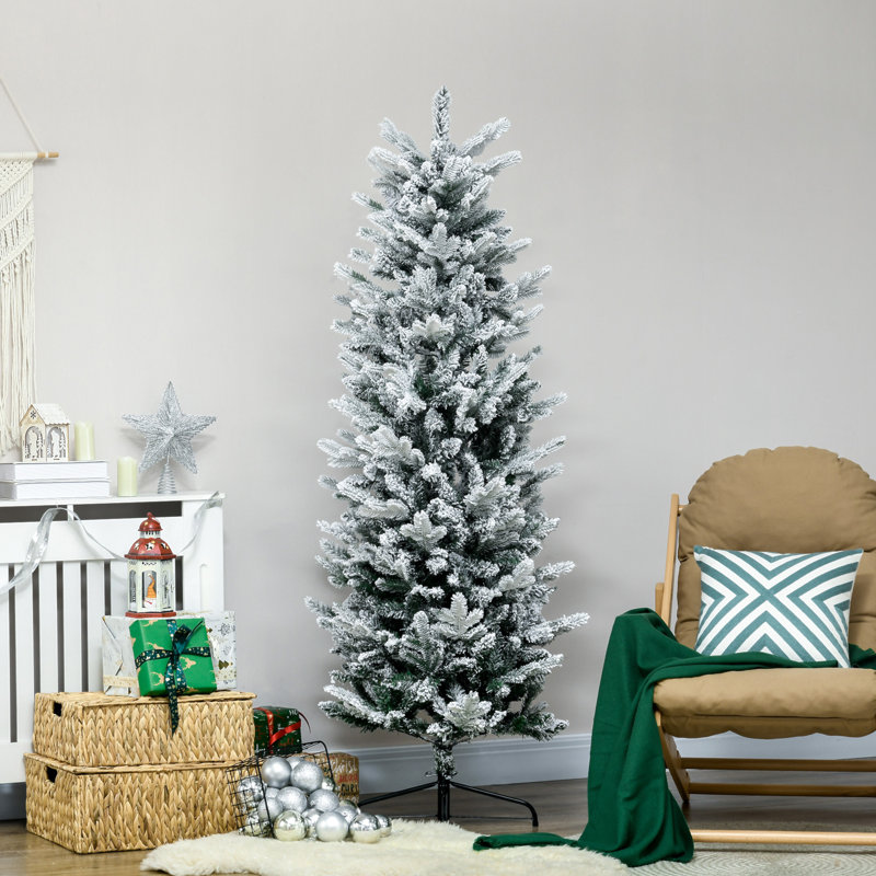 Grand arbre de Noël artificiel enneigé 6 pi avec 477 branches de neige, ouverture automatique, base en acier