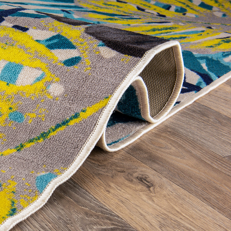 Tapis contemporain à motif floral et feuilles antidérapantes, Rectangle 7 pi 10 po x 10 pi