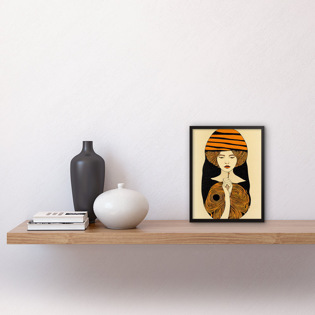 Woman Portrait Retro Mid Century Nouveau - Single Picture Frame Print