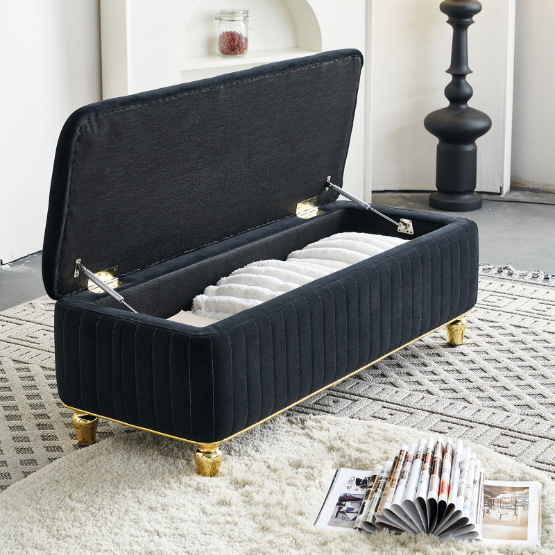 Upholstered Storage  Bench, Black