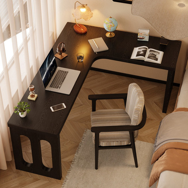 78.74"+55.12" Black L-Shaped Solid Wood Office Sets